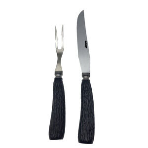 Vintage Cattaraugus Carving Knife Fork Serving Set Dark Faux Wood Handles YK